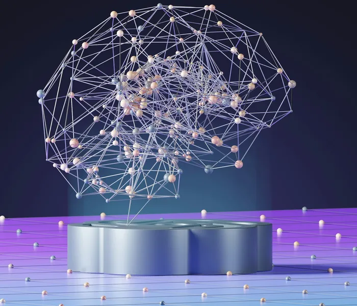 3D render of a neural network structure representing an AI model