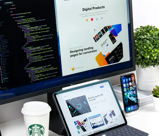 Cloud, web, and mobile development shown across desktop, tablet, and phone
